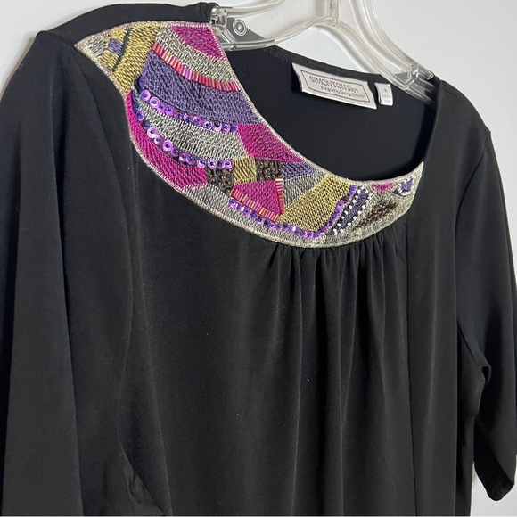 SIMONTON Says Elegant Black Top with Colorful Embellished Neckline NWOT Size M - Picture 2 of 5
